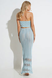 Crochet Knit Strapless Cut Out Mermaid Maxi Dress 2