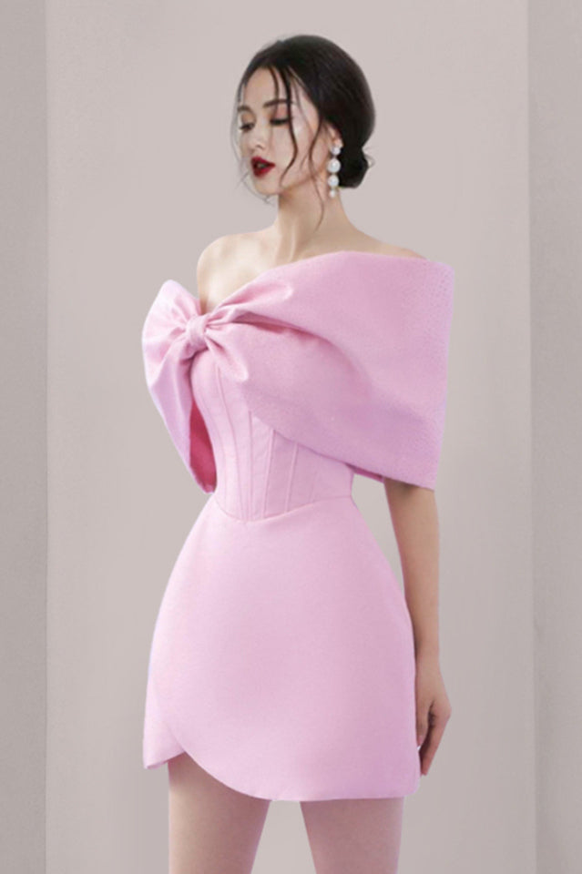 Adah Pink Bowknot Mini Corset Dress