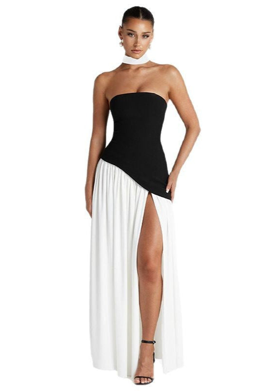 Monaco Drama - Strapless Contrast Gown with High Slit 5