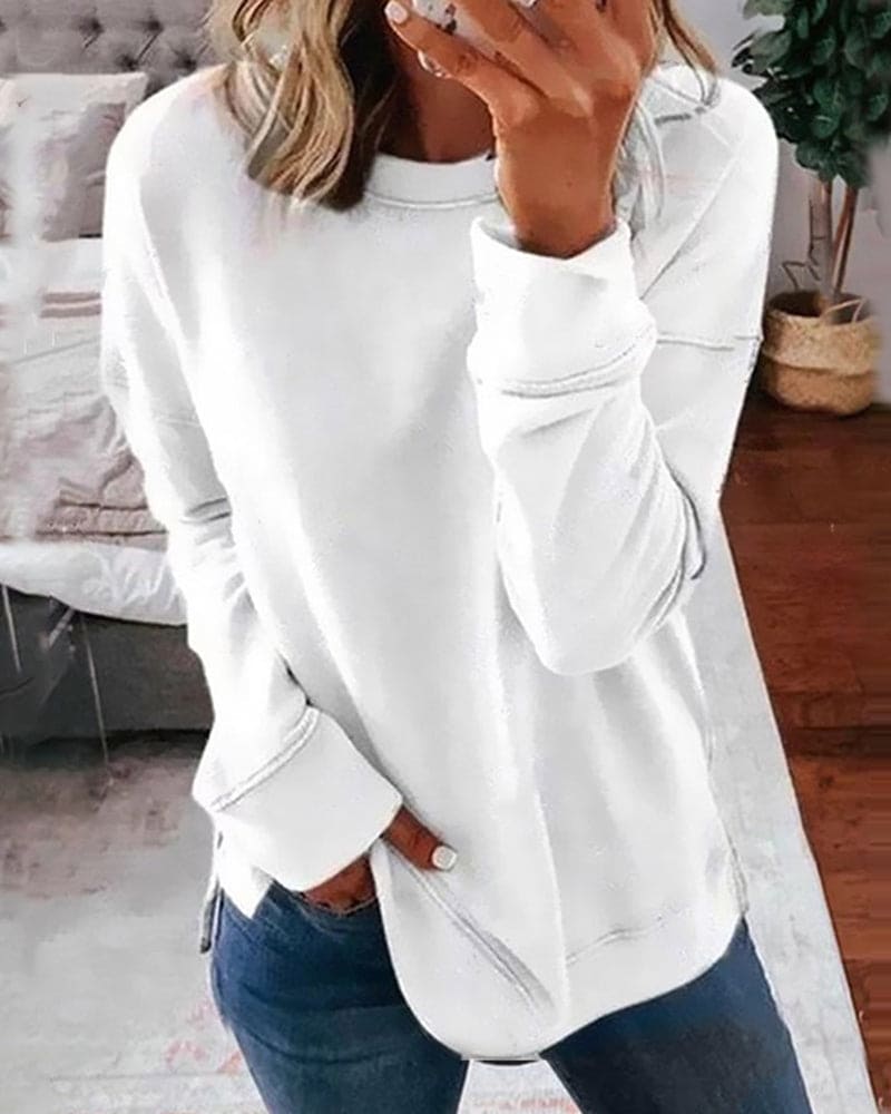Crew Neck Long Sleeve Side Slit Sweatshirt 3