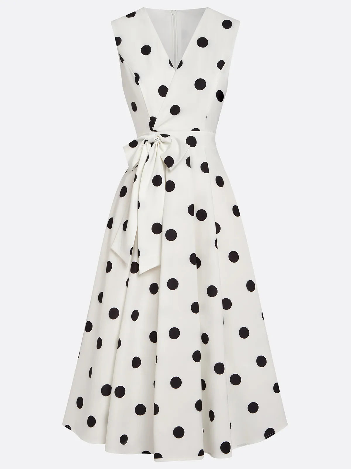 Polka Dot V-Neck Sleeveless Tie Waist A-Line Midi Dress 5