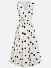 Polka Dot V-Neck Sleeveless Tie Waist A-Line Midi Dress 5