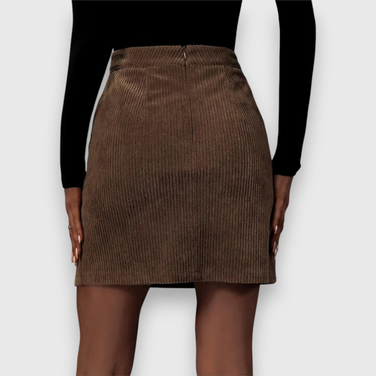 High Waist Corduroy Side Slit Mini Skirt