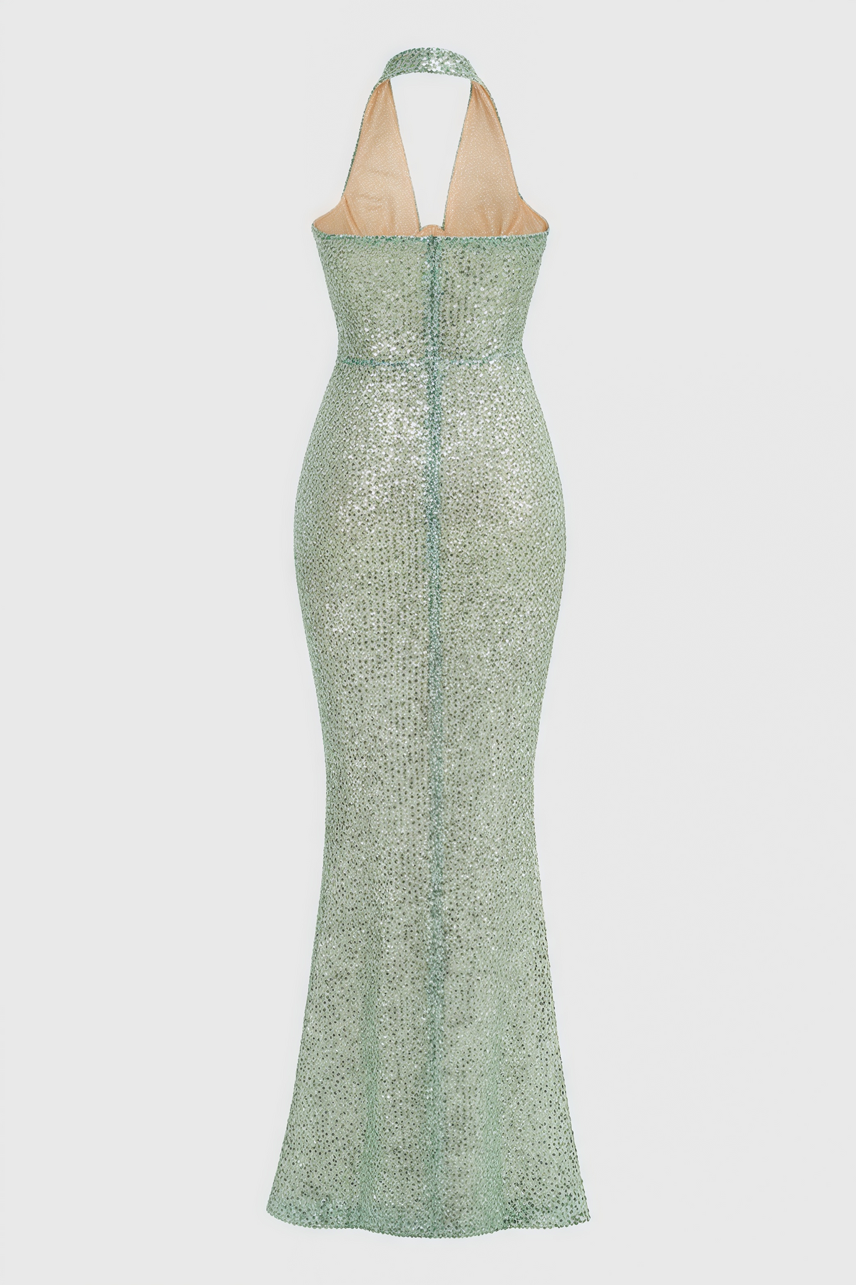Sequin Halter Neck Plunging Ruched Bust Mermaid Maxi Dress 4