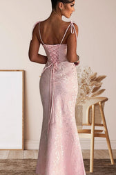 Solid Sash Backless Mermaid Formal Dress