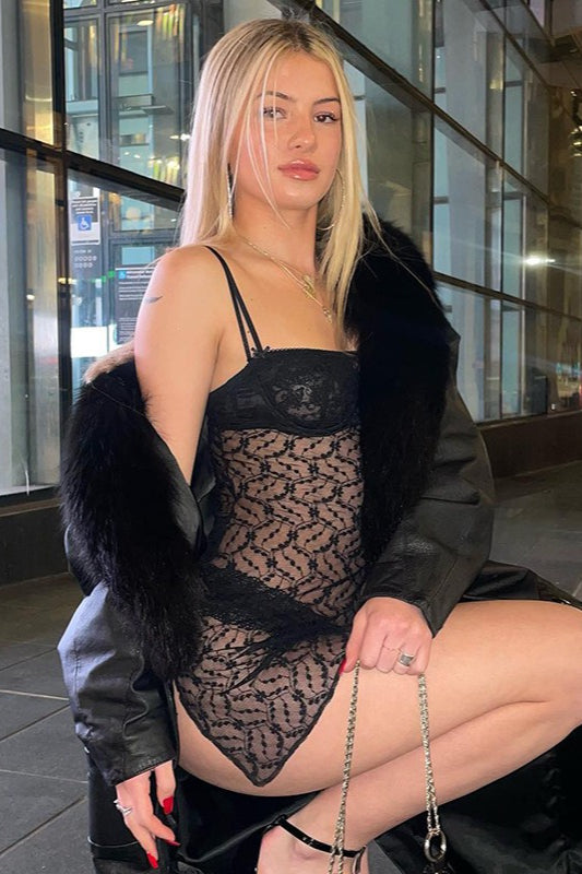 Sheer Mesh Mini Dress
