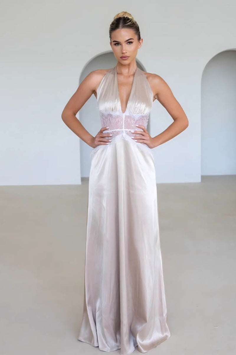 Halter-Neck Satin Dress