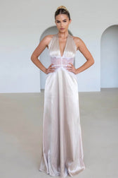 Halter-Neck Satin Dress
