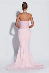Sequin Patch Halter Deep V Ruched Train Maxi Bodycon Dress