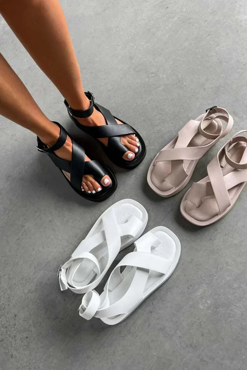 Cross Strap Ankle Buckle Flatform Sandals