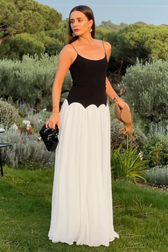 Color Block Open Back Waist Cinch Maxi Slip Dress