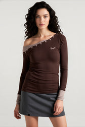 Color Block One Shoulder Knit Top