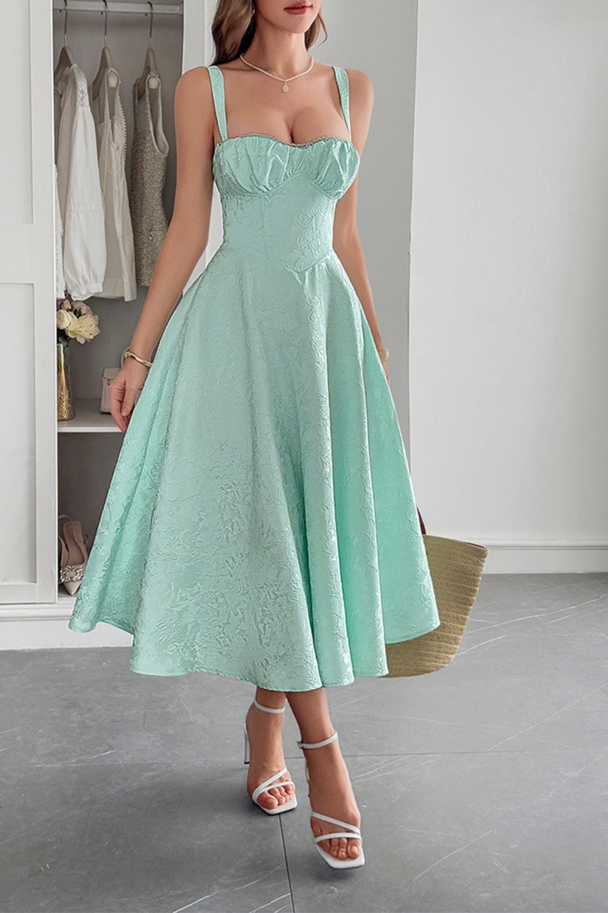 Elegant Spaghetti Strap Jacquard Maxi Formal Dress