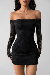 Off Shoulder Long Sleeve Slim Lace Dress 2