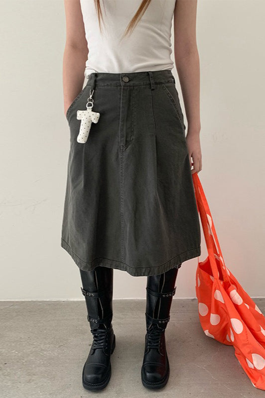 Solid Color Elastic Back A Line Skirt