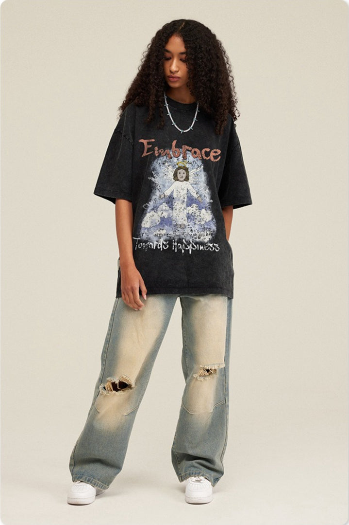 Vintage Washed Angel Print T-Shirt