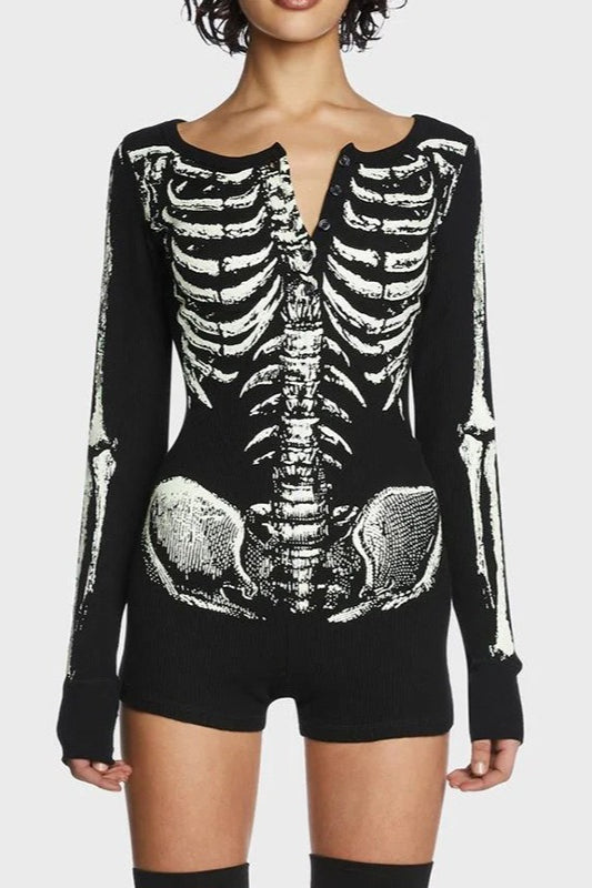 Halloween Skull Print Bodysuit T-Shirt