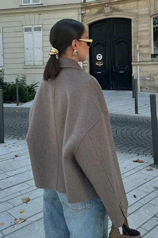 Cropped Wool Notch Collar Jacket