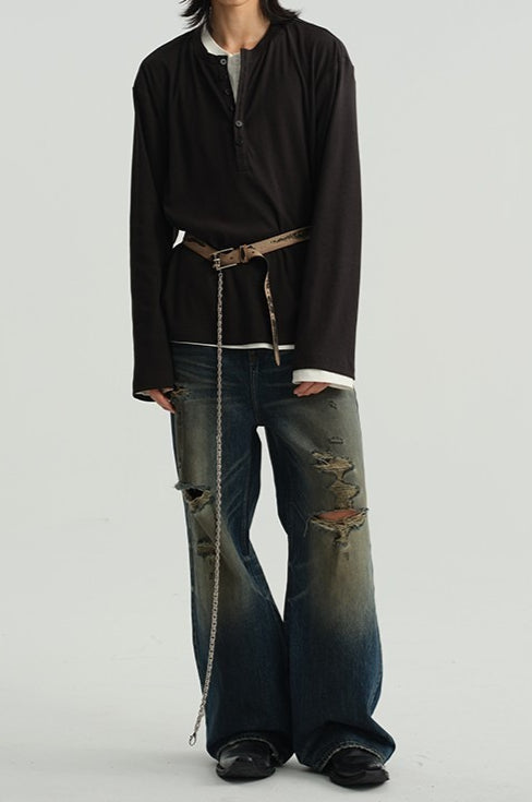 Henley Neck Soft Comfortable Long Sleeve Tee