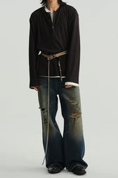 Henley Neck Soft Comfortable Long Sleeve Tee