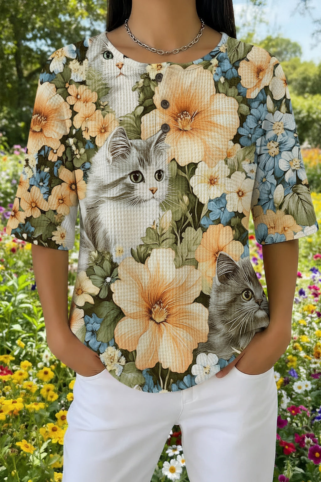 Womens Cream Yellow Floral Multi-Cat Print Casual Shirt