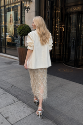 Sequin Fringe Slit Midi Party Skirt