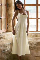 Solid Corset Low Cut Strappy Party Dress