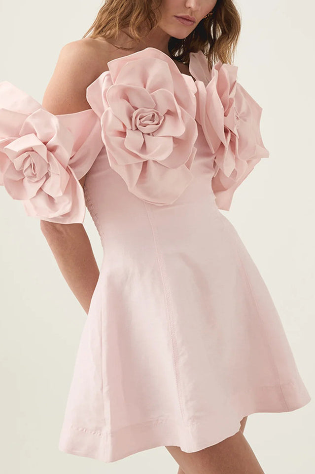Floral Appliqué Off Shoulder Fit and Flare Mini Dress 2