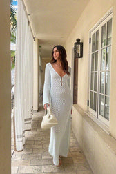Crochet Knit Halter Neck High Split Maxi Dress 5