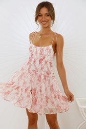Floral Spaghetti Strap Tiered Ruffle Mini Dress Summer 6