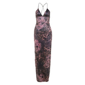 Butterfly applique backless v neck maxi dress 12