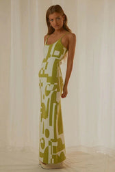 Abstract Print Knit Spaghetti Strap Bodycon Maxi Dress 2