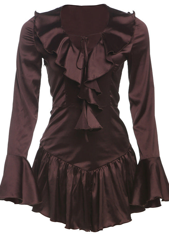 Satin Ruffle Lace-Up Mini Dress - View 3