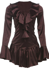 Satin Ruffle Lace-Up Mini Dress - View 3