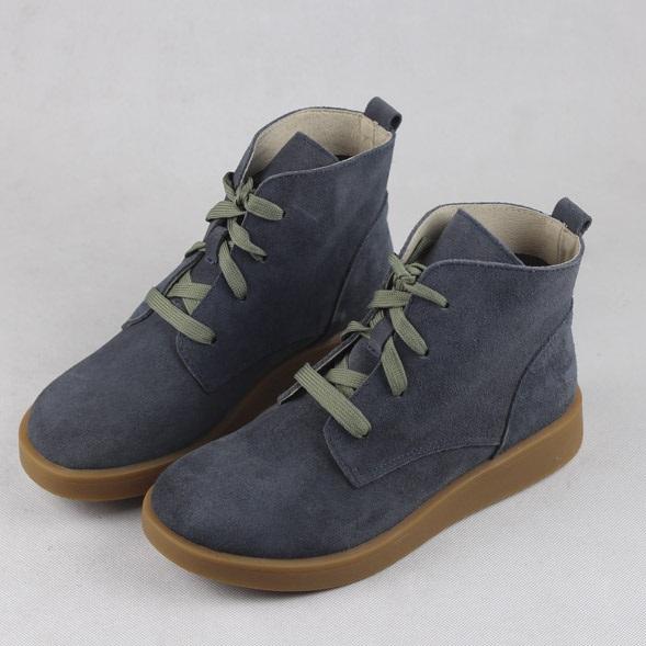 Nubuck Leather Boots Fur Lining Casual Ankle Boots Light Apricot/Dark Blue