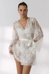 Lace Sheer Long Sleeve Lace-Up Slim Mini Lace Dress