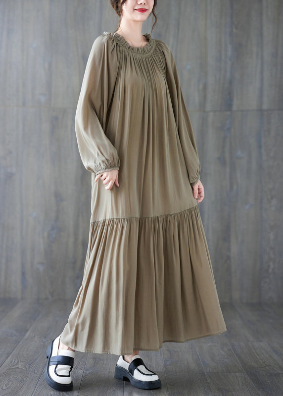 Gathered Neck Puff Sleeve Tie Belt Tiered Ruffle Flowy Maxi Dress