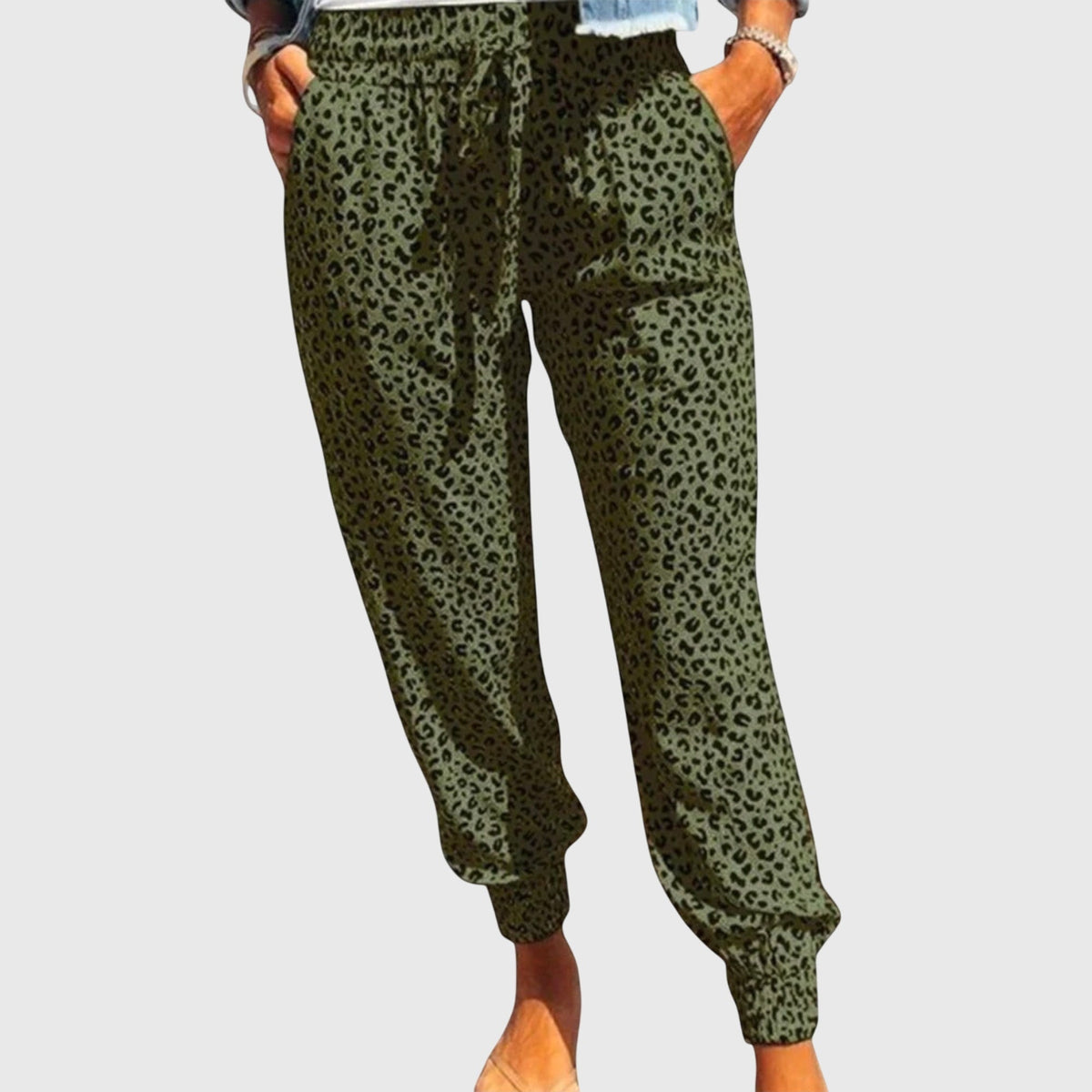 Leopard Print Drawstring Waist Tapered Jogger Pants