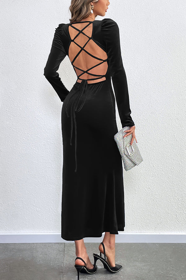 Velvet Long-sleeved Sexy Backless Slim Fit Fishtail Maxi Dress - View 12