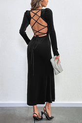Velvet Long-sleeved Sexy Backless Slim Fit Fishtail Maxi Dress - View 12