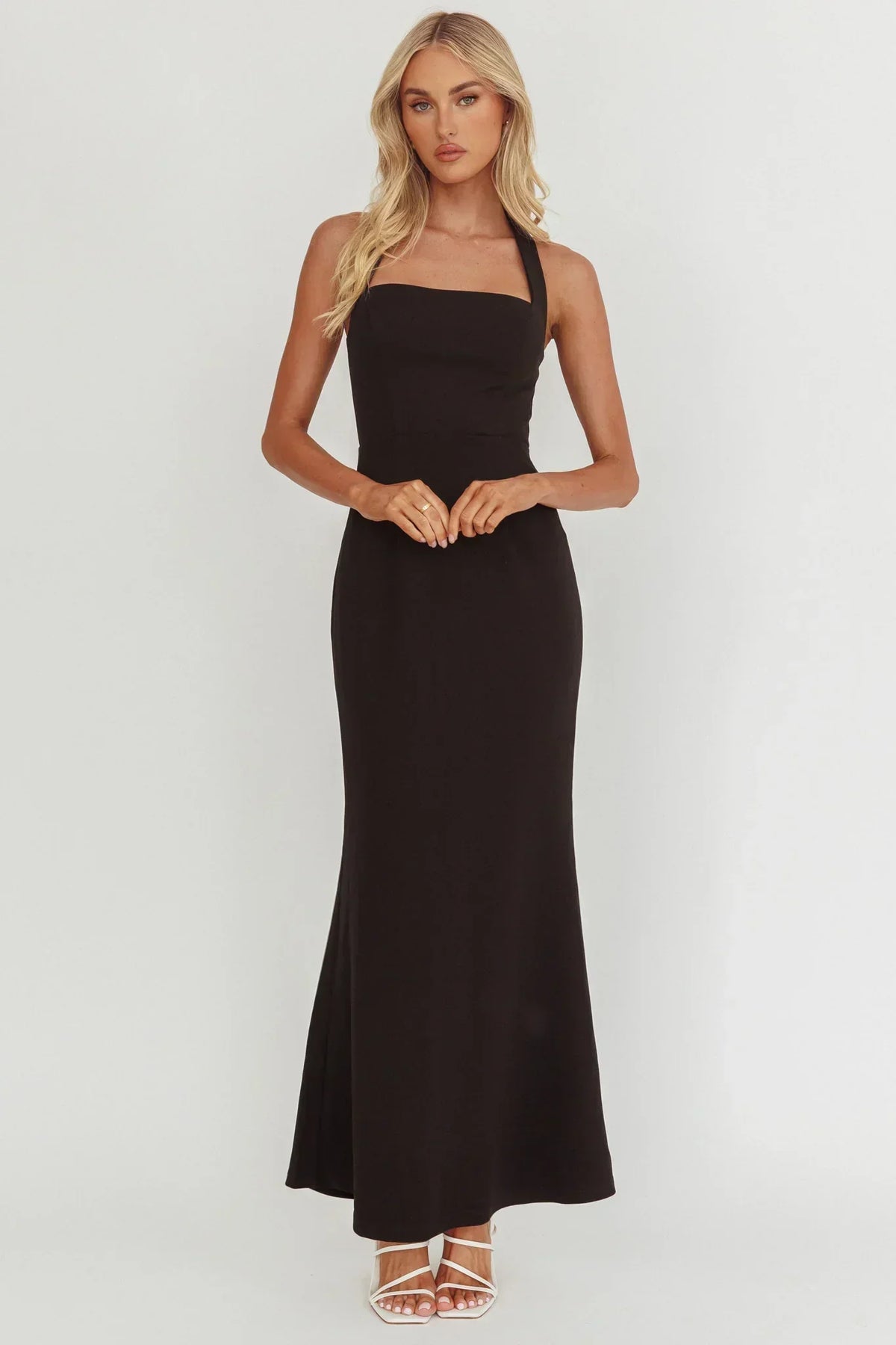 Asymmetric Square Neck One Strap Halter Mermaid Maxi Dress 5
