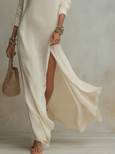 Knit One Shoulder Long Sleeve High Split Maxi Dress 6