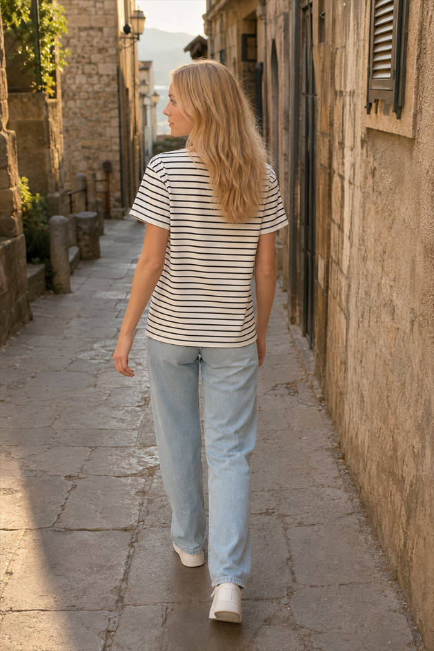 Striped Cotton Knitted Casual T-Shirt