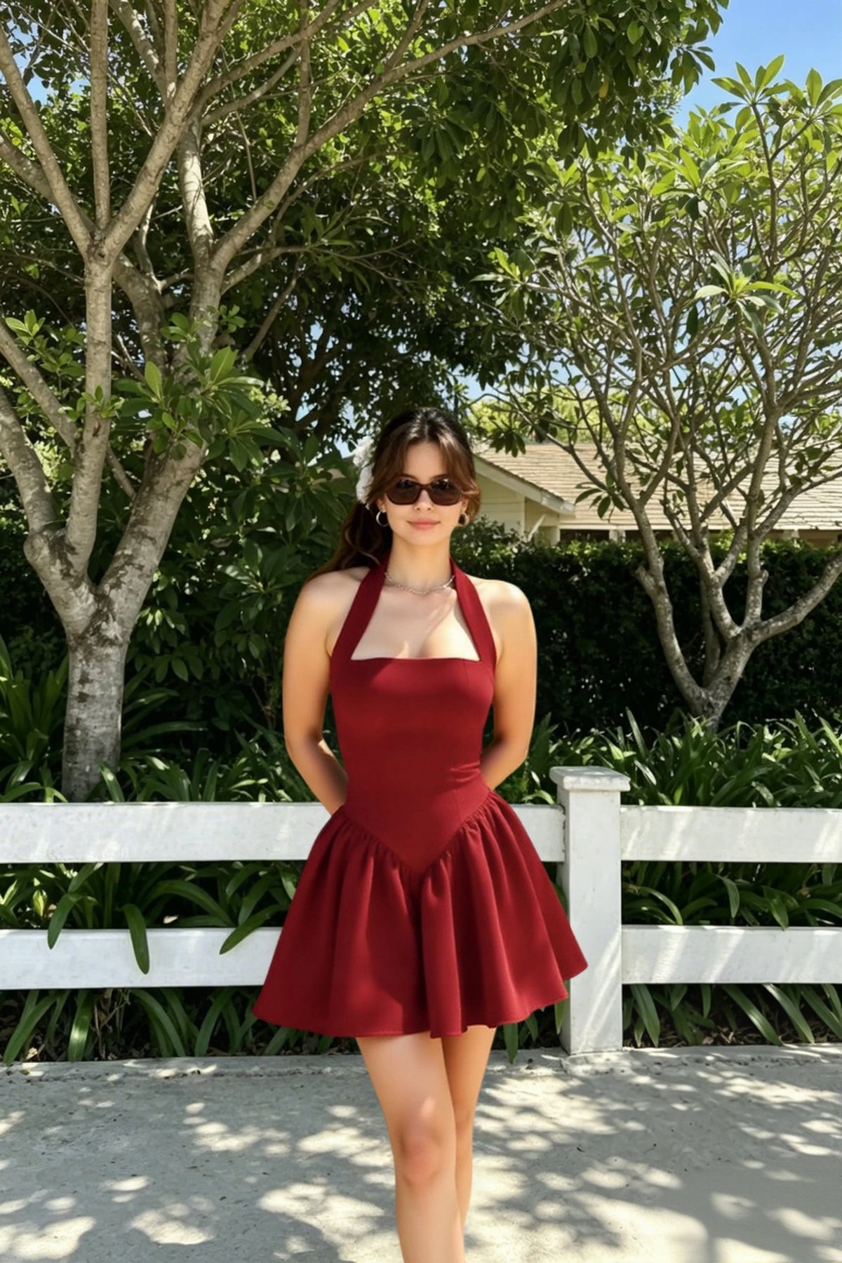 Halter Neck Square Neck Drop Waist Ruffle Skirt Mini Dress