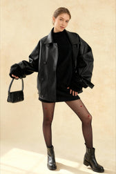 Retro Leather Blazer Collar Elegant Coat