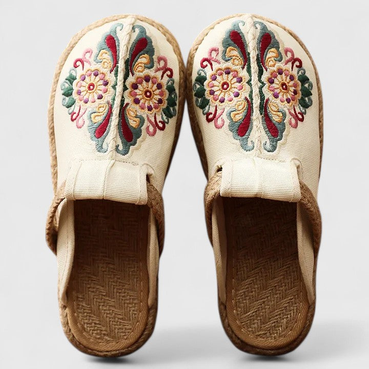 Floral Embroidered Closed Toe Backless Espadrille Mules