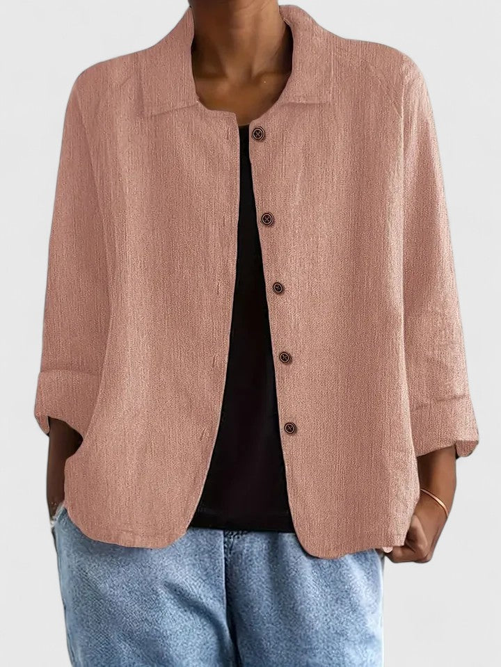 Collared Long Sleeve Button Front Linen Look Shirt
