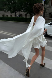 Satin Cape Ruffle High Neck Tiered Mini Dress 6