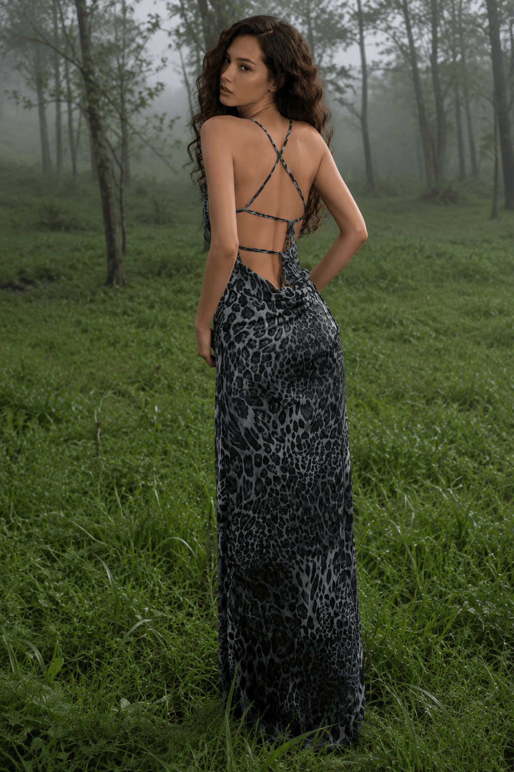 Leopard Open Back Party Slip Dress