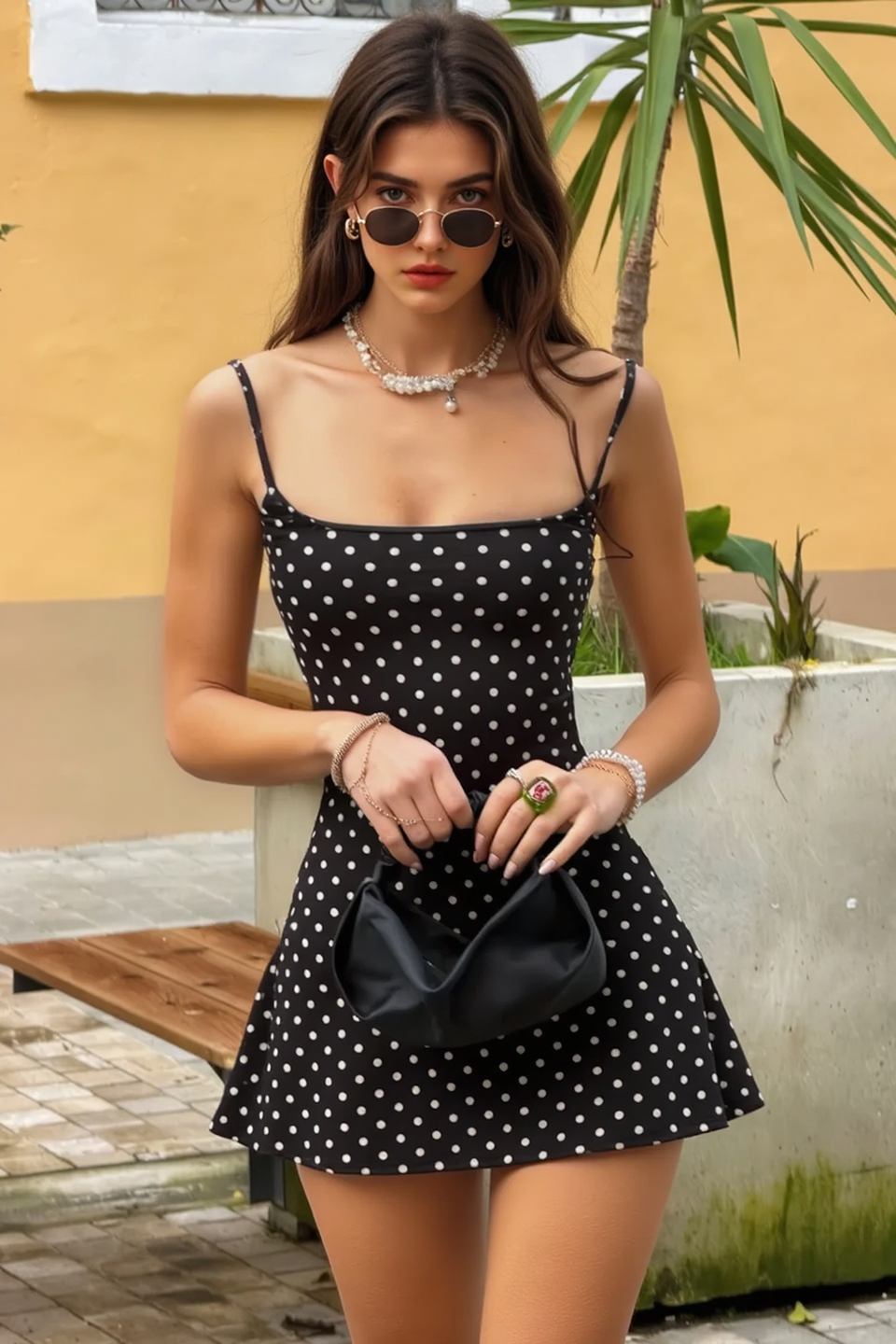 Polka Dot Spaghetti Strap Straight Neck A-Line Mini Slip Dress